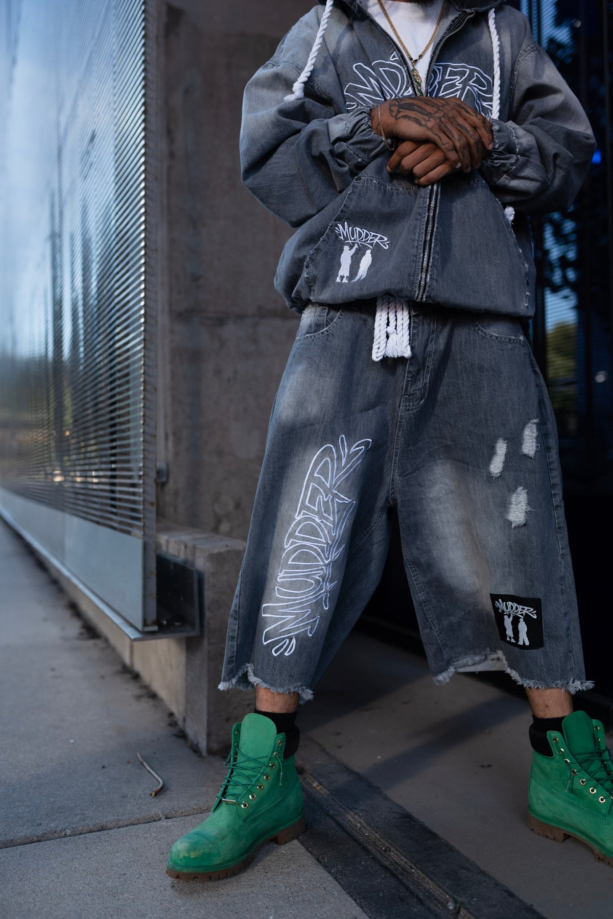Grey Washed Denim Set